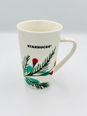 Starbucks 2020 Holiday Holly and Pine Tall Ceramic Coffee Mug 12 oz Logo Festive